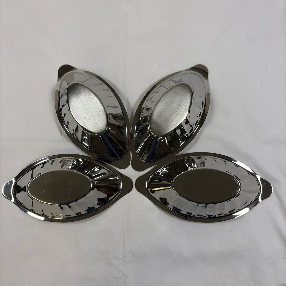 Oval Au Gratin Dishes Four Polished Silver Tone Metal Individual Serving Boats
